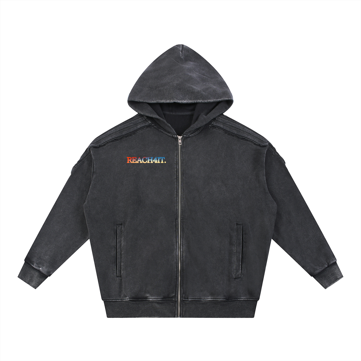 "NATURE'S EYES" - Snow Washed Raw Edge Zip Hoodie