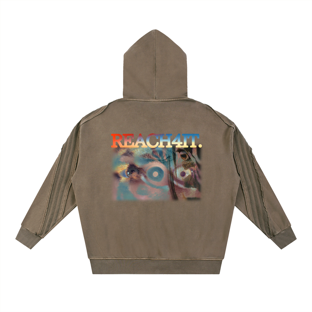 "NATURE'S EYES" - Snow Washed Raw Edge Zip Hoodie