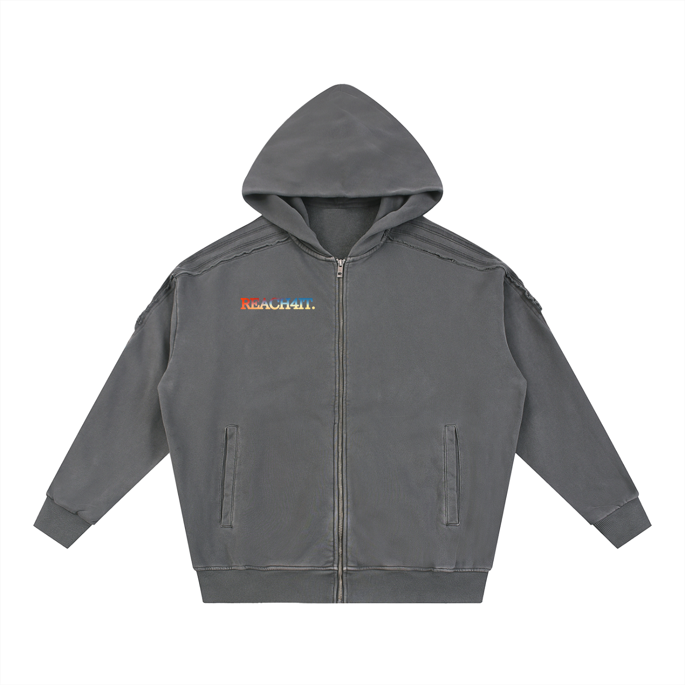 "NATURE'S EYES" - Snow Washed Raw Edge Zip Hoodie