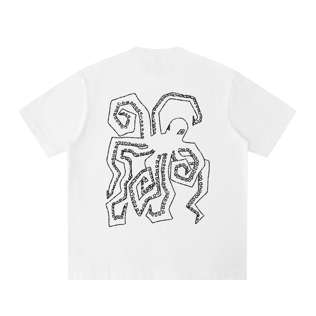 OCTOPUS - WHITE Heavyweight Vintage Washed Frayed T-Shirt