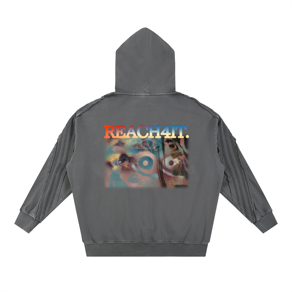"NATURE'S EYES" - Snow Washed Raw Edge Zip Hoodie