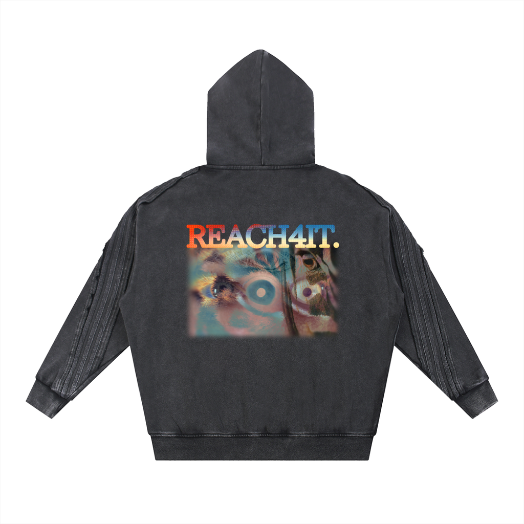 "NATURE'S EYES" - Snow Washed Raw Edge Zip Hoodie