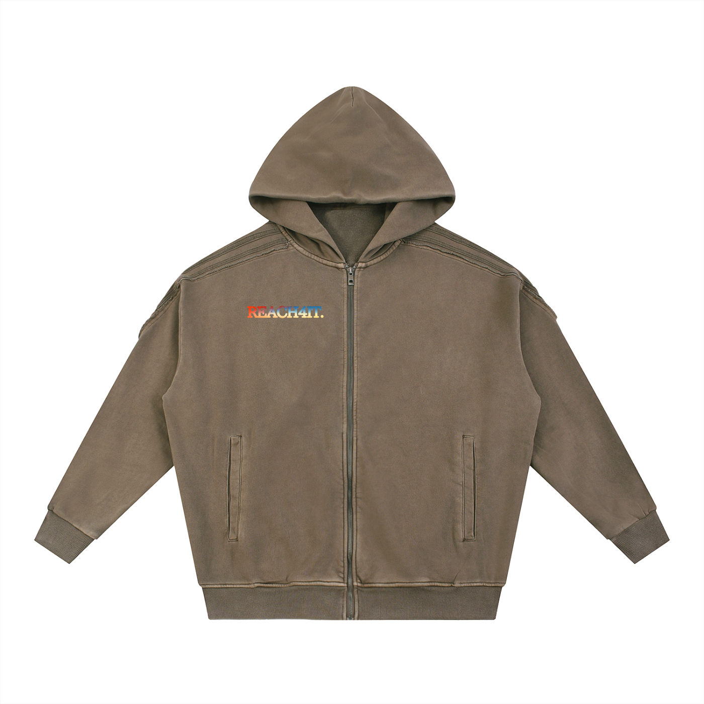 "NATURE'S EYES" - Snow Washed Raw Edge Zip Hoodie