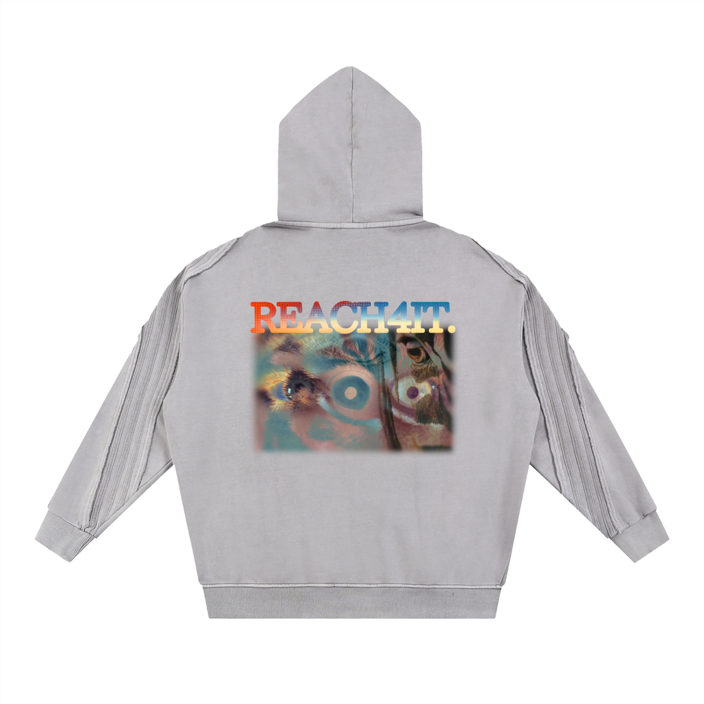"NATURE'S EYES" - Snow Washed Raw Edge Zip Hoodie