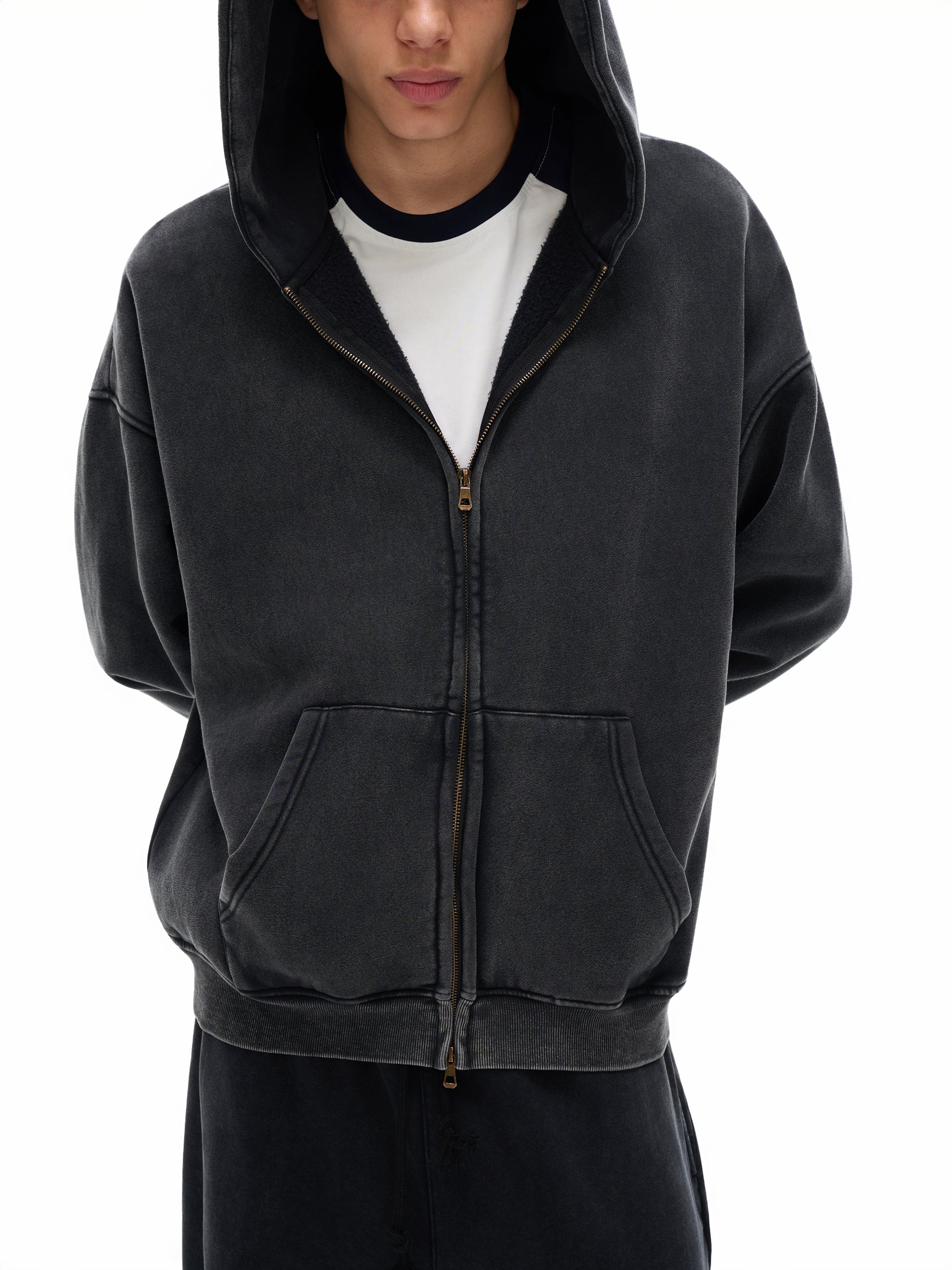 "BLURRED VISION" - REACH4IT Snow Washed Zip-Thru Fleece Hoodie